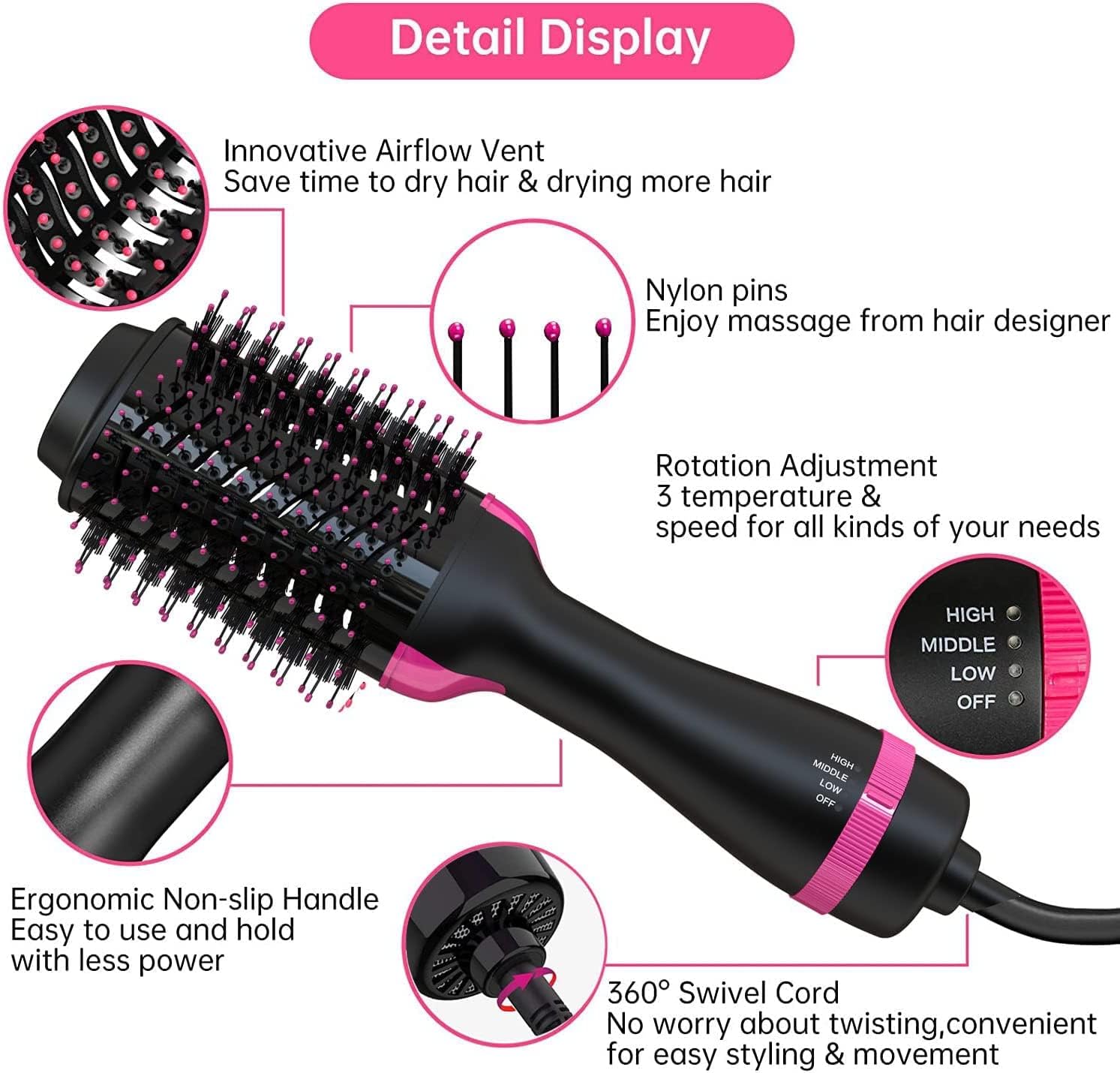 3 in 1 Hot Air Brush Hair Dryer and Styler Volumizer - Image 7