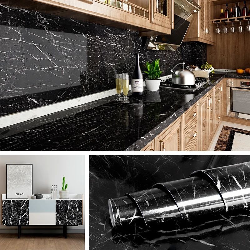 Self Adhesive Black Marble Wallpaper Roll - Image 6
