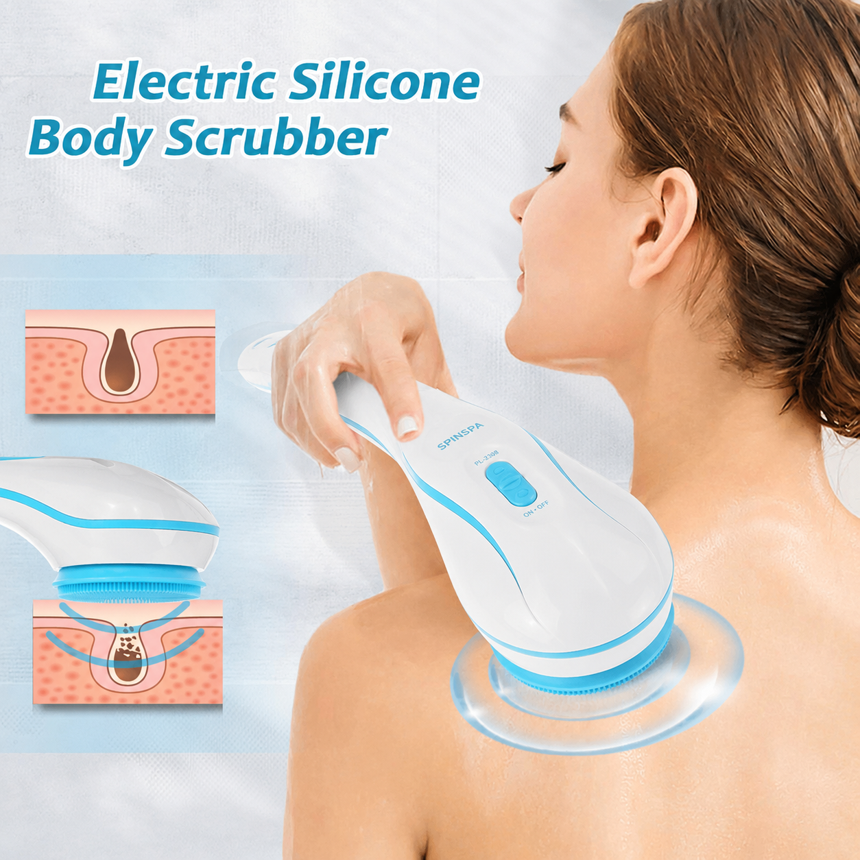 Electric Body Brush with Long Handle, Rechargeable Shower Back Scrubber - Image 3