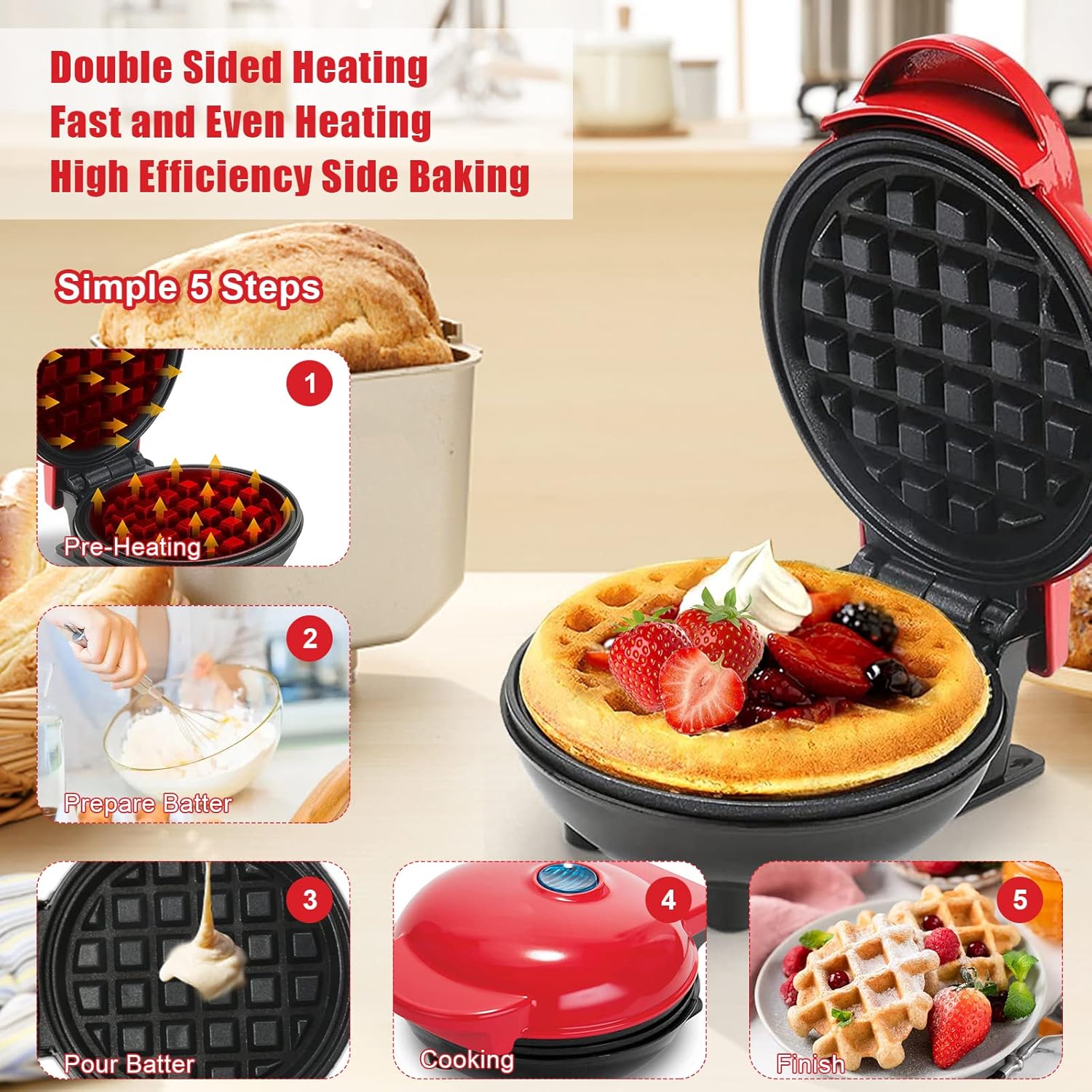 Mini Waffle Maker with Non-Stick Cooking Plates - Image 4