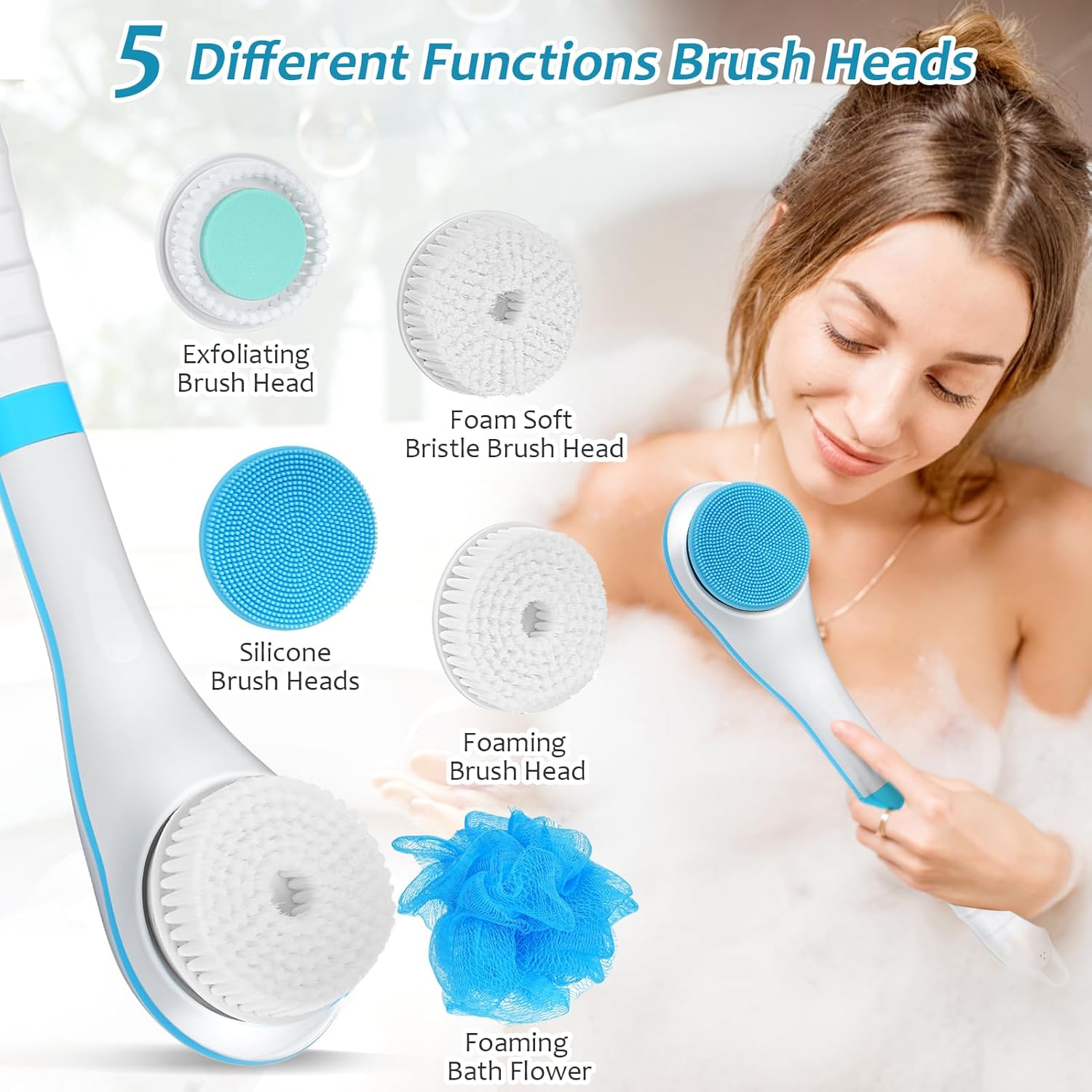 Electric Body Brush with Long Handle, Rechargeable Shower Back Scrubber - Image 4