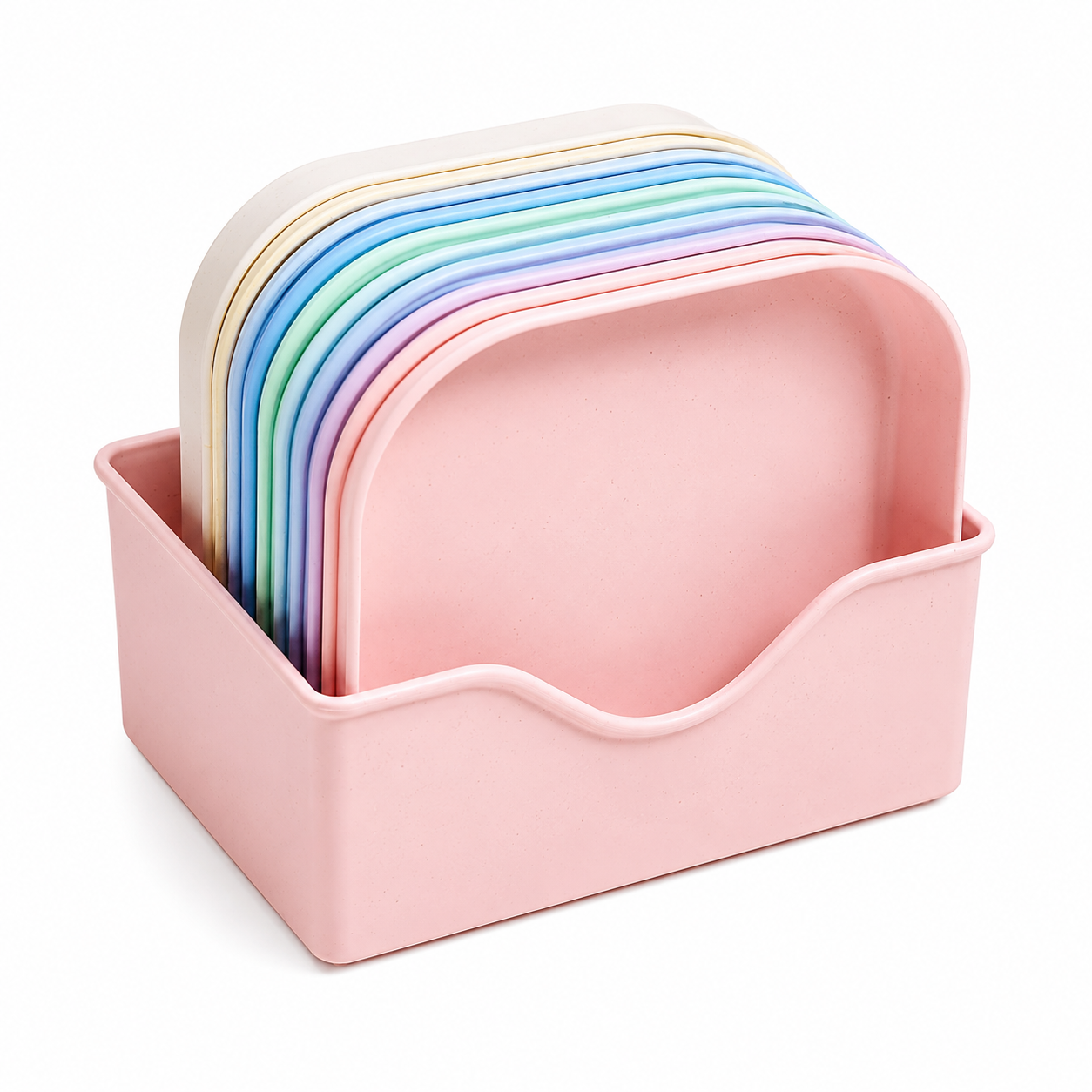 Square Plastic Dinner Plate Set with Storage Stand - Image 2