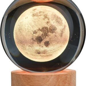 3D Crystal Ball Moon Lamp with Wooden LED Base