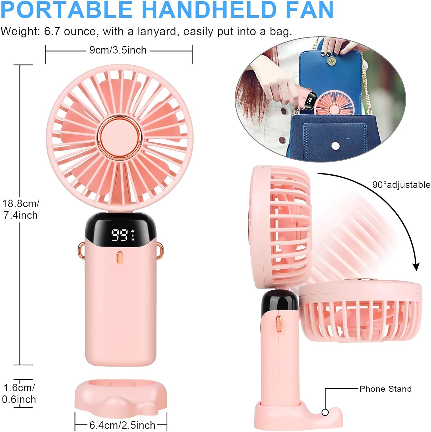 Portable Handheld Fan with 4000mAh Rechargeable Battery - Image 3