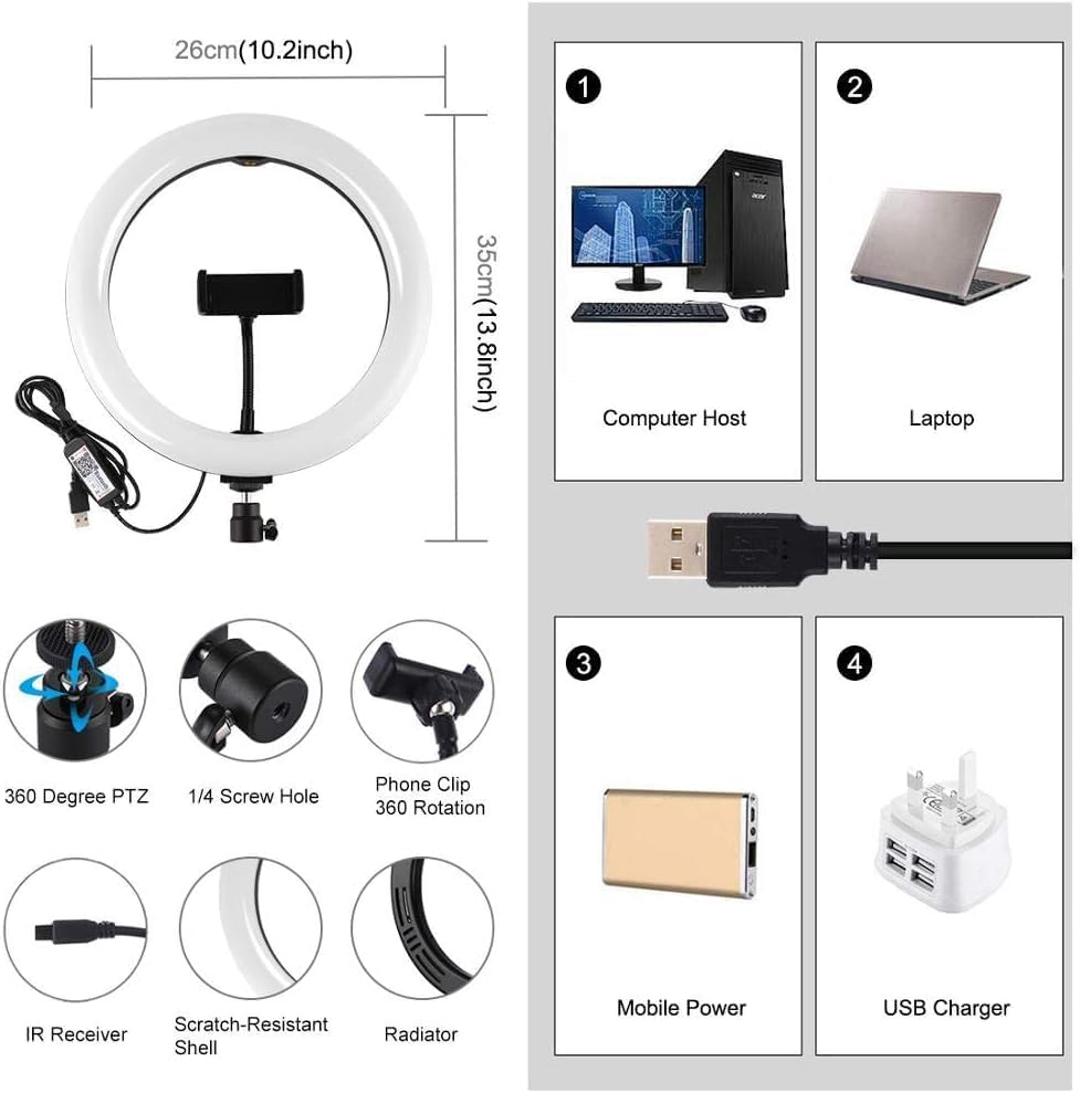 26cm LED Selfie Ring Light with Adjustable Tripod Stand - Image 4