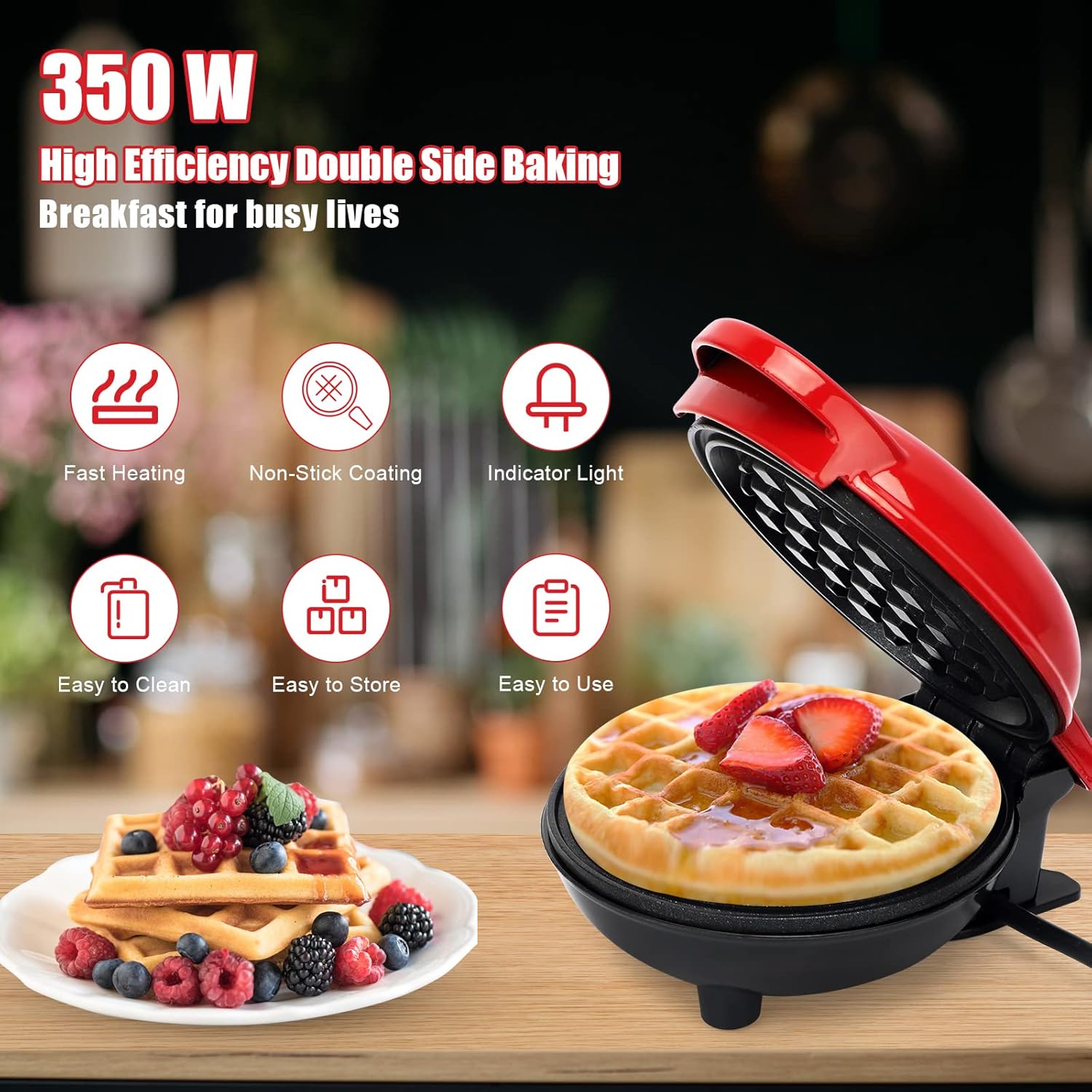 Mini Waffle Maker with Non-Stick Cooking Plates - Image 6