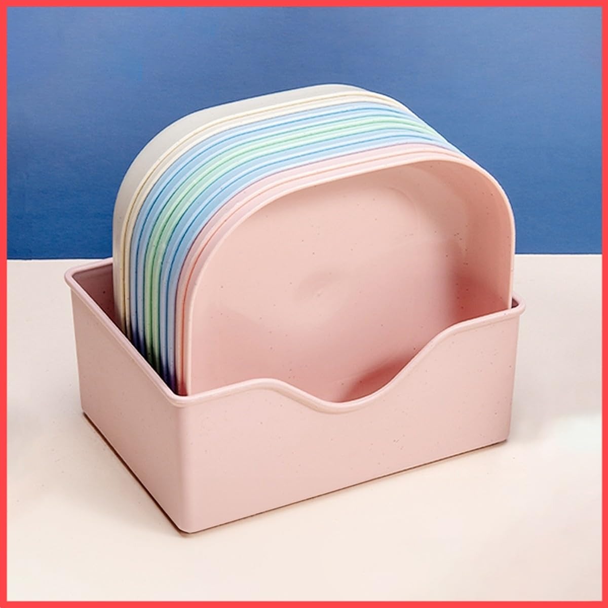 Square Plastic Dinner Plate Set with Storage Stand - Image 3