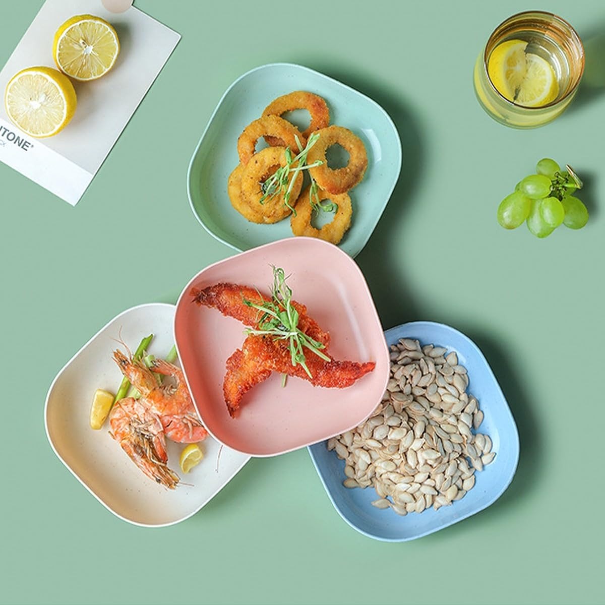 Square Plastic Dinner Plate Set with Storage Stand - Image 4