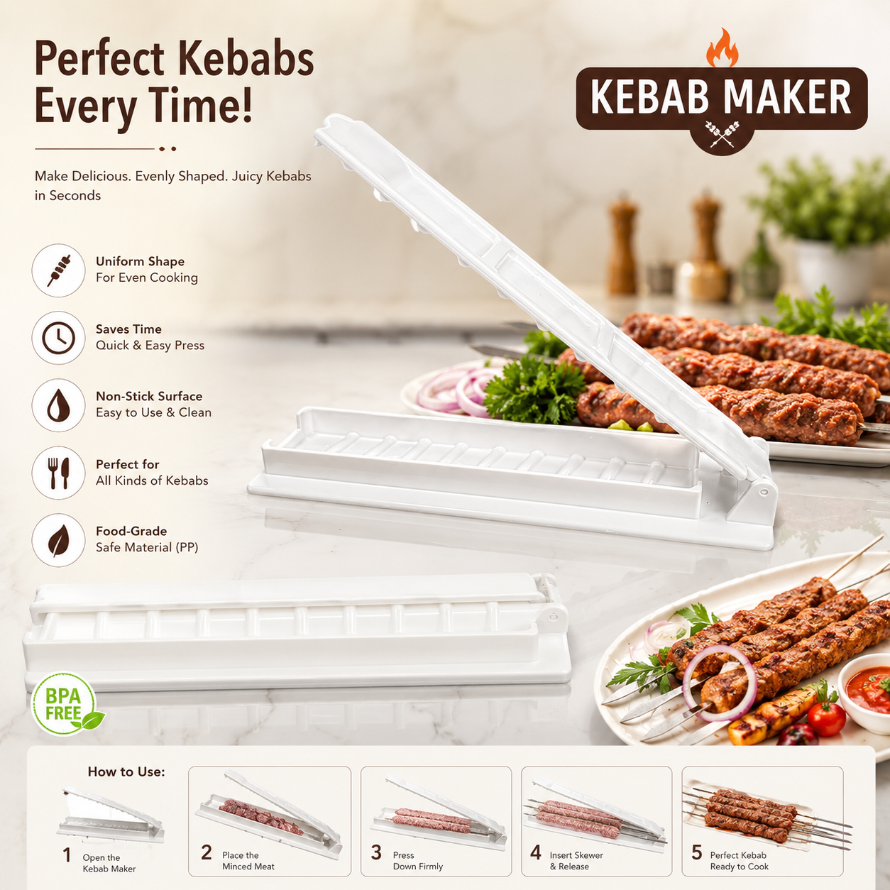 Manual Kebab Maker Skewer Press Mold for Long Skewers - Image 3