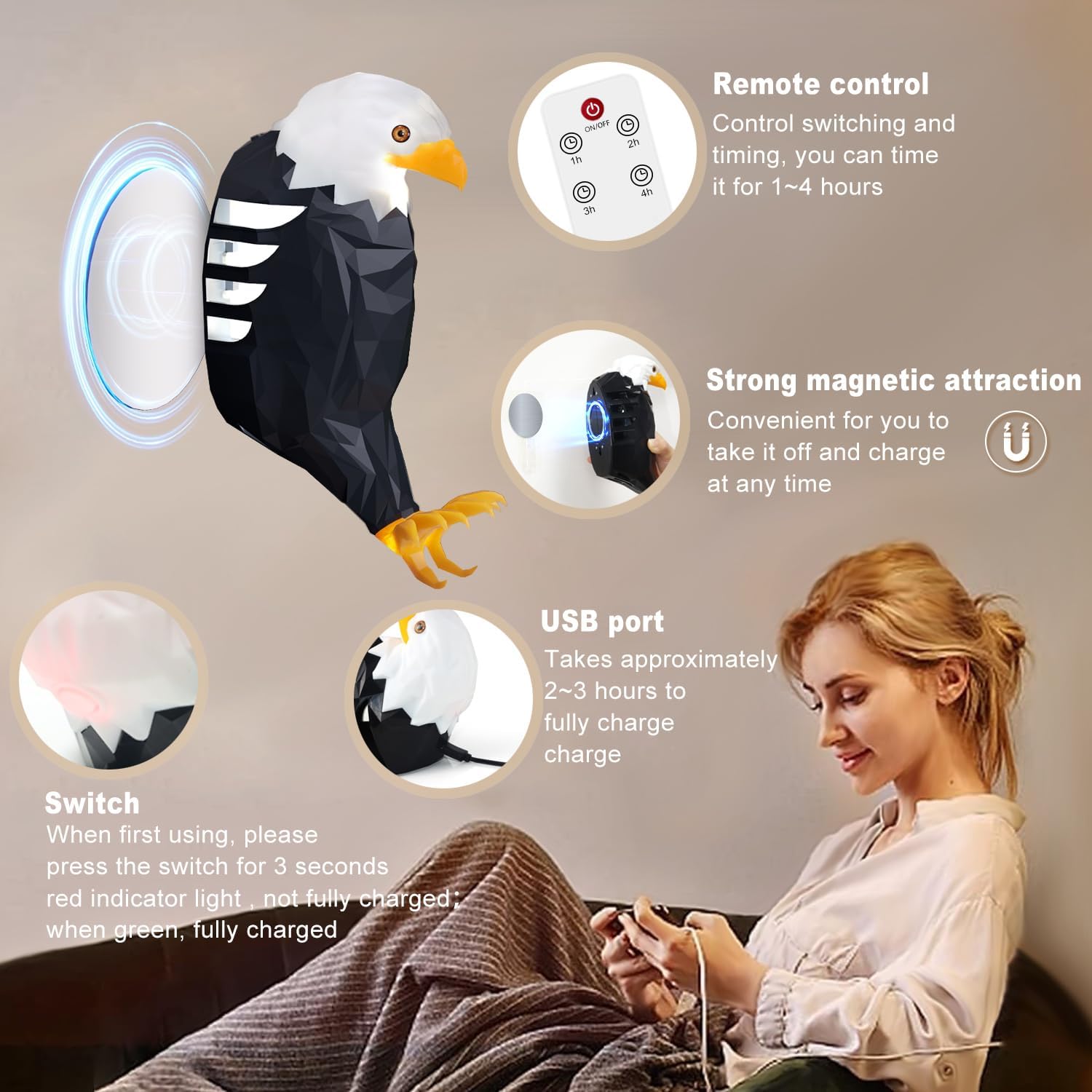 Eagle Shaped LED Wall Light with Remote Control - Image 3