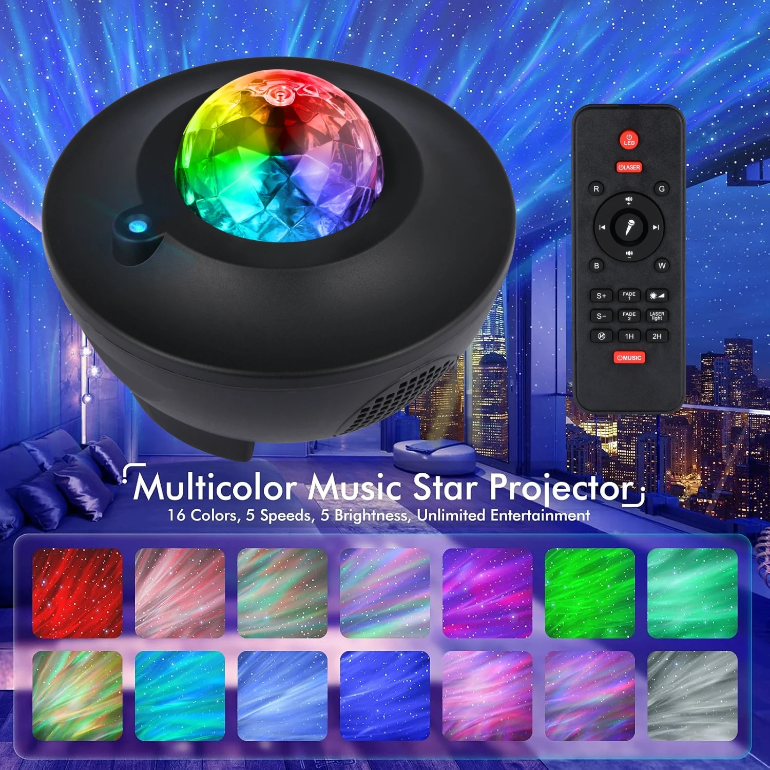 LED Galaxy Star Projector Night Light with Bluetooth Speaker - Image 3