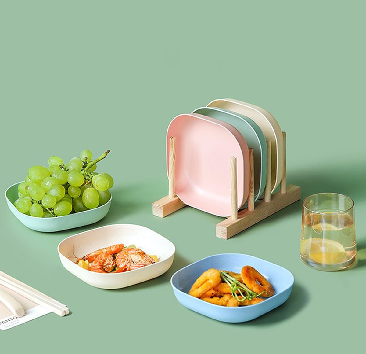 Square Plastic Dinner Plate Set with Storage Stand - Image 5