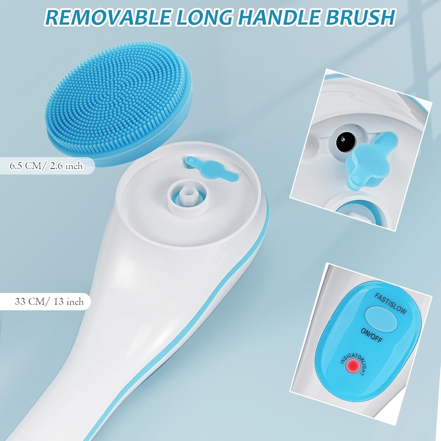 Electric Body Brush with Long Handle, Rechargeable Shower Back Scrubber - Image 6