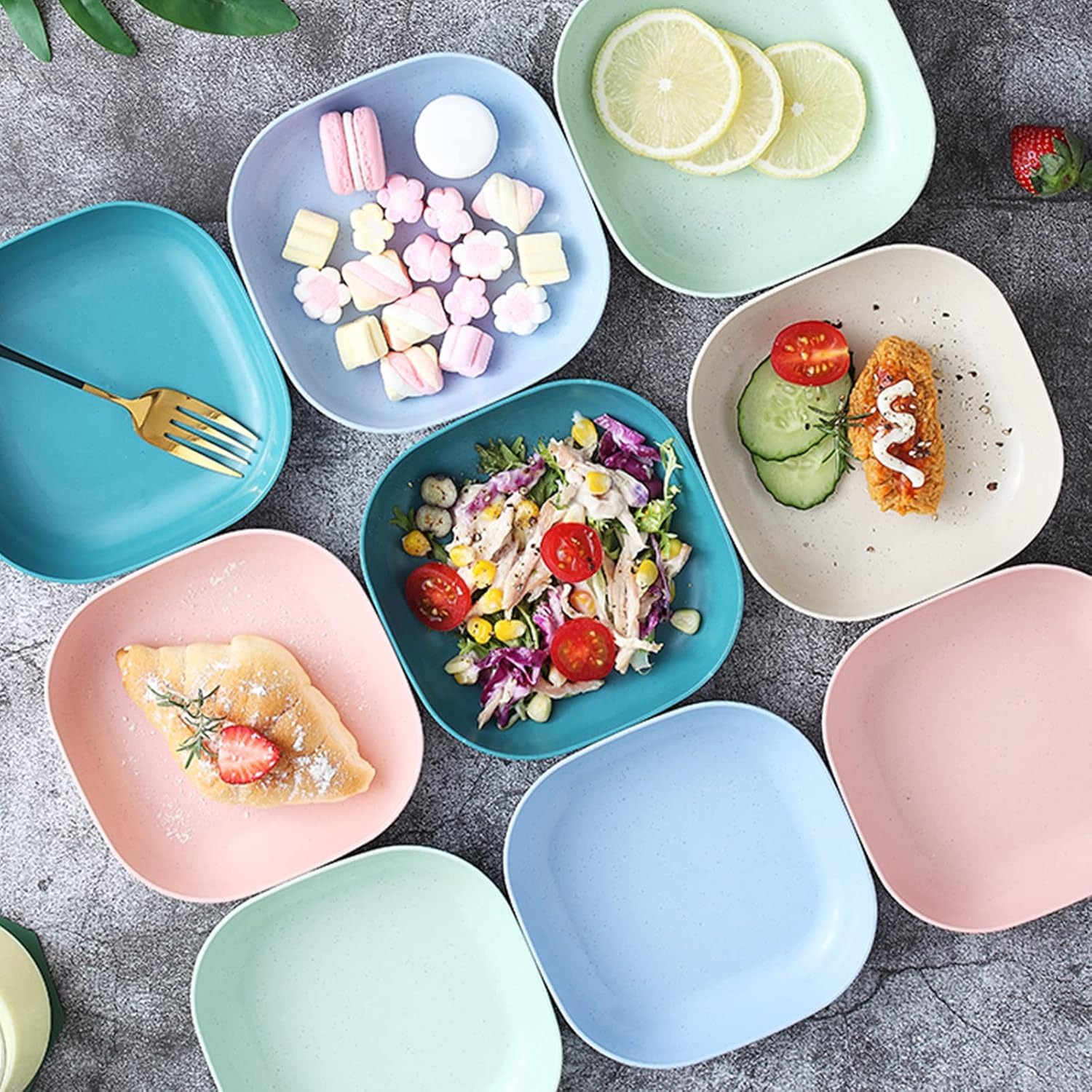 Square Plastic Dinner Plate Set with Storage Stand - Image 7