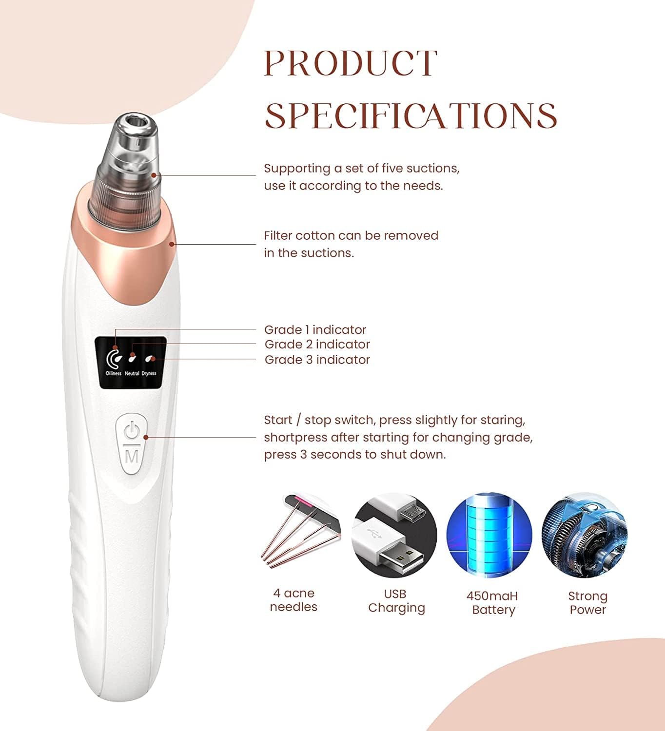 Rechargeable Electric Facial Cleansing Brush with 4 Interchangeable Brush Heads - Image 4