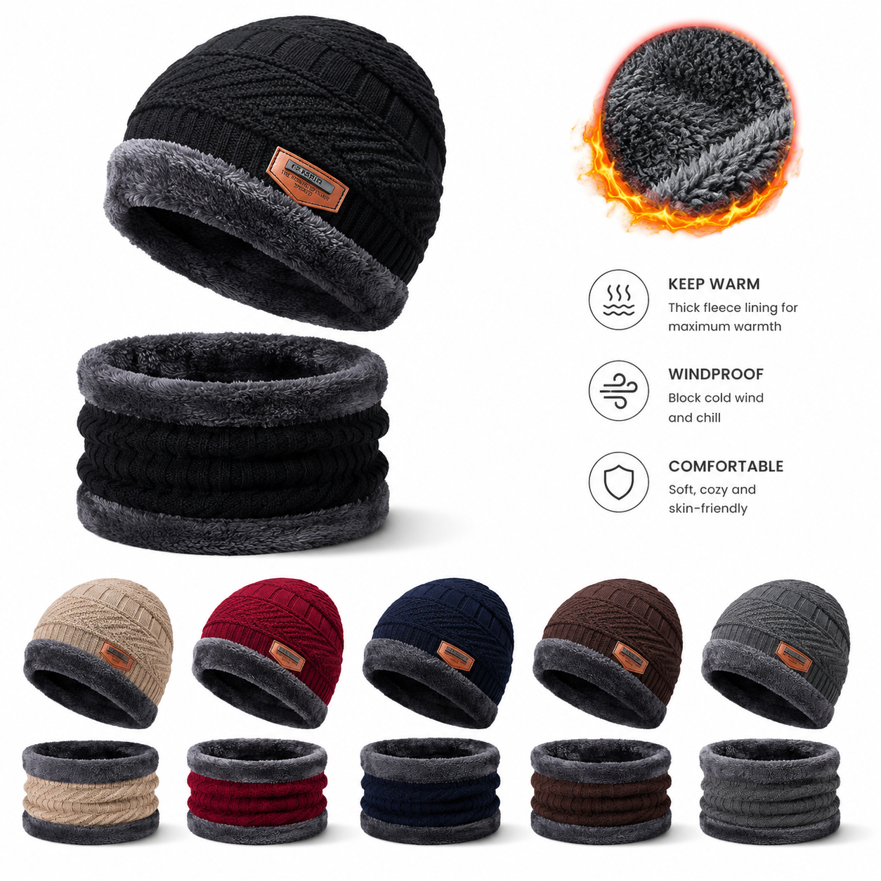 Winter Beanie Hat and Neck Warmer Set for Men & Women - Image 2